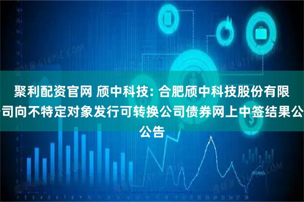 聚利配资官网 颀中科技: 合肥颀中科技股份有限公司向不特定对象发行可转换公司债券网上中签结果公告