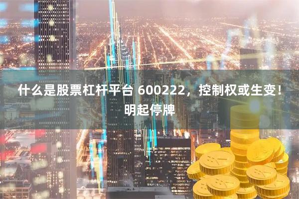 什么是股票杠杆平台 600222，控制权或生变！明起停牌